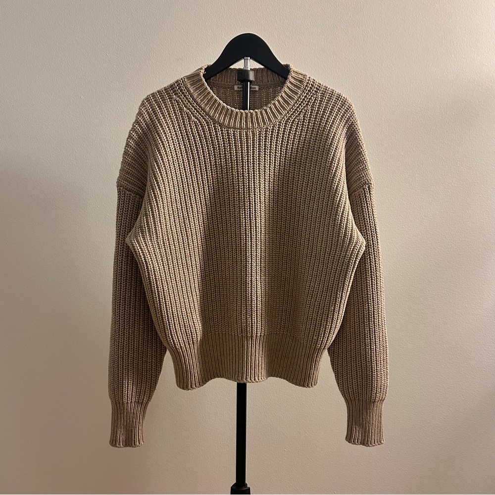 Reformation Sam Beige/Tan Cashmere Cotton Chunky Crew Neck Sweater Size S